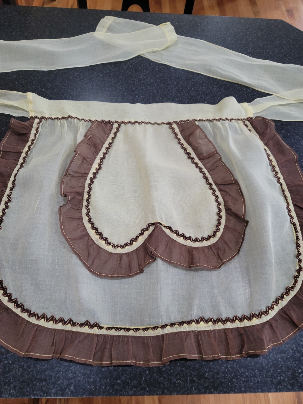 Vintage Sheer Yellow and Brown Ruffled Waist Apron Skirt